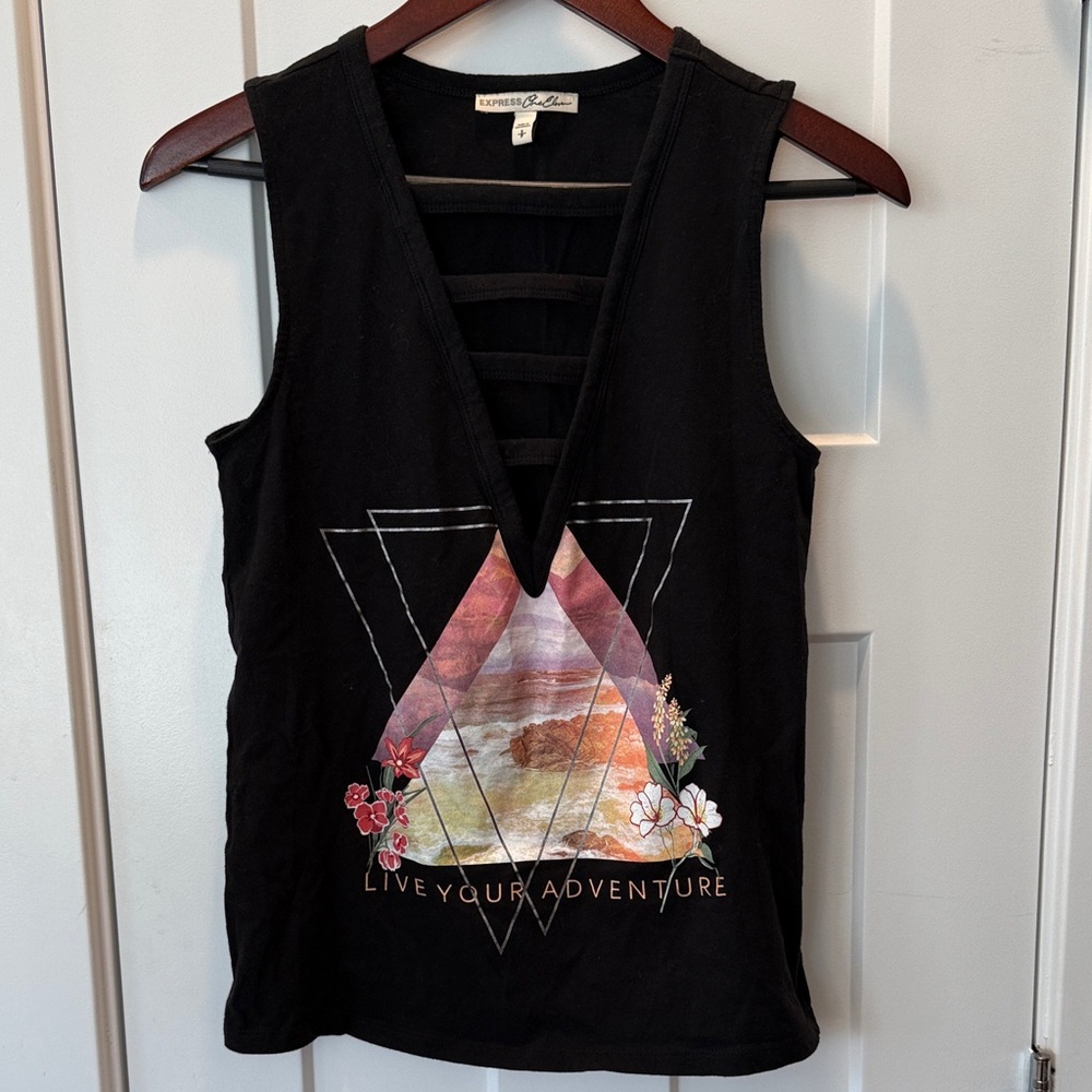 Express Black Adventure Graphic Tank Top